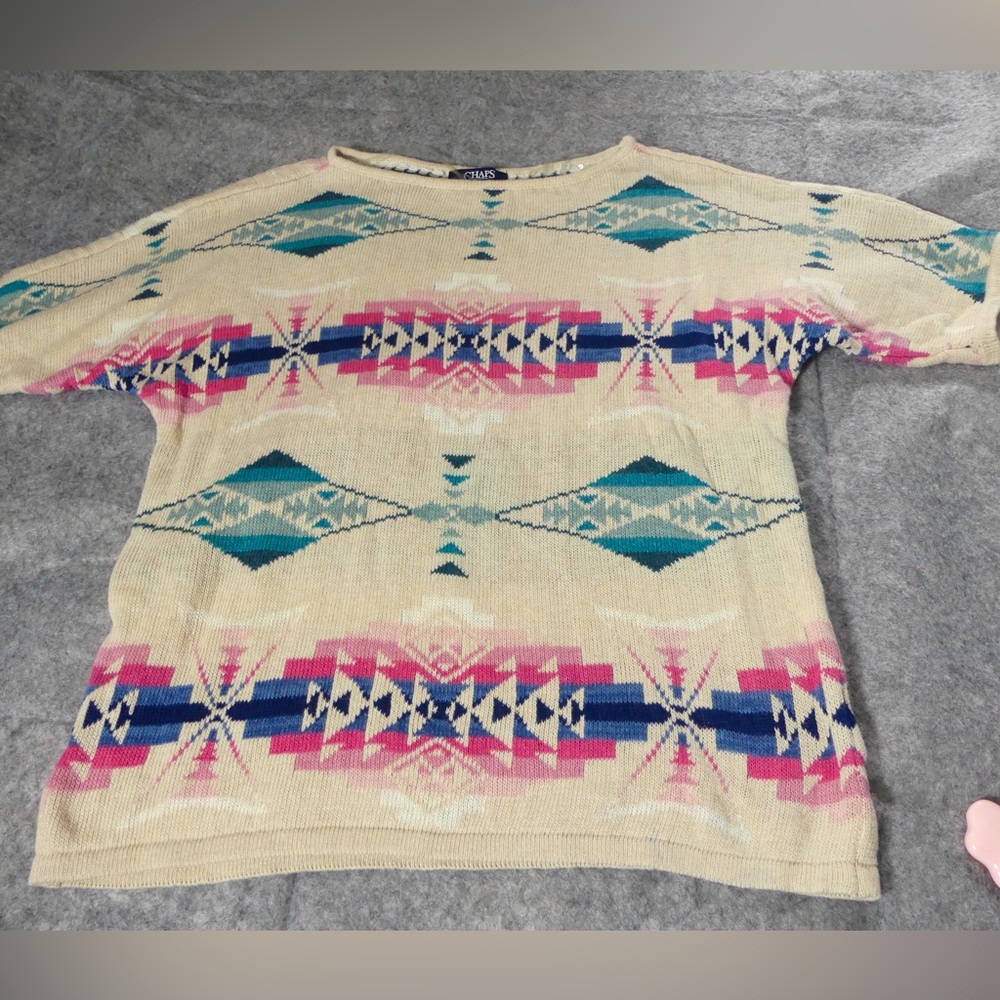 Chaps Womens Large Petite Sweater Southwestern Colorful